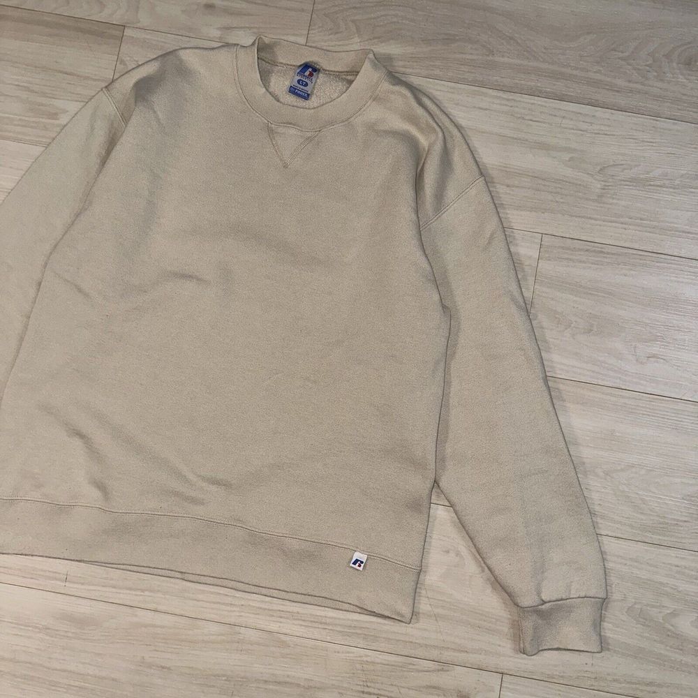 Vintage Russell Athletic Sweatshirt‎ Mens Sz L Beige Crewneck Essential 90s Y2K